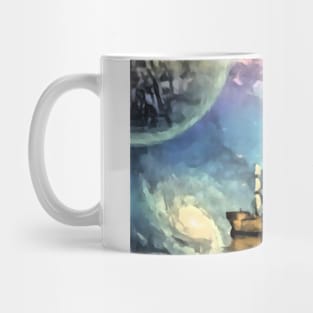 Sailing ship with full sails in fantastic space Mug